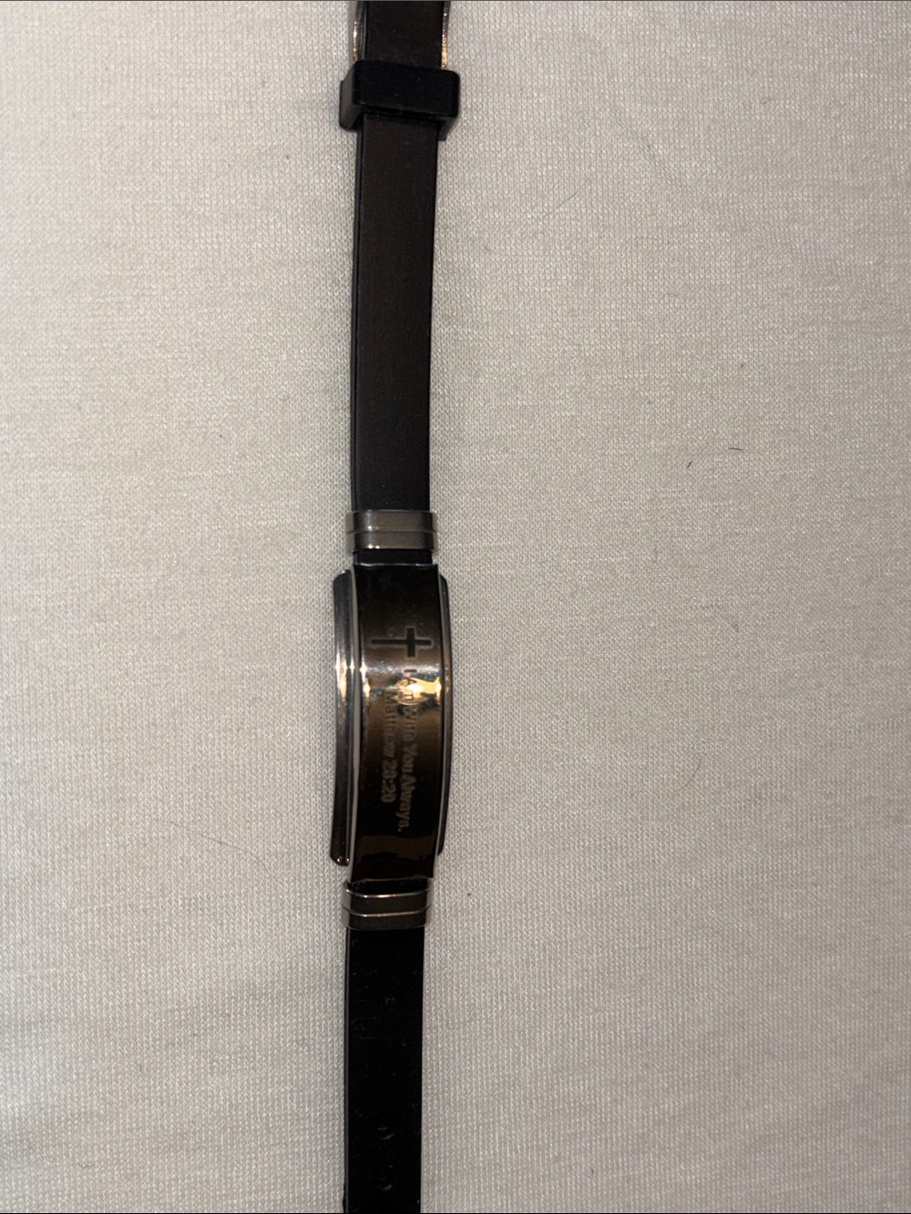 Men's Black Silicone Strap Bracelet with Stainless Steel Plate